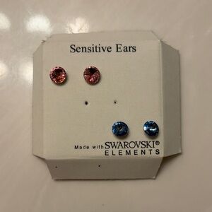 Swarovski Pink and Blue Stud Earrings Set